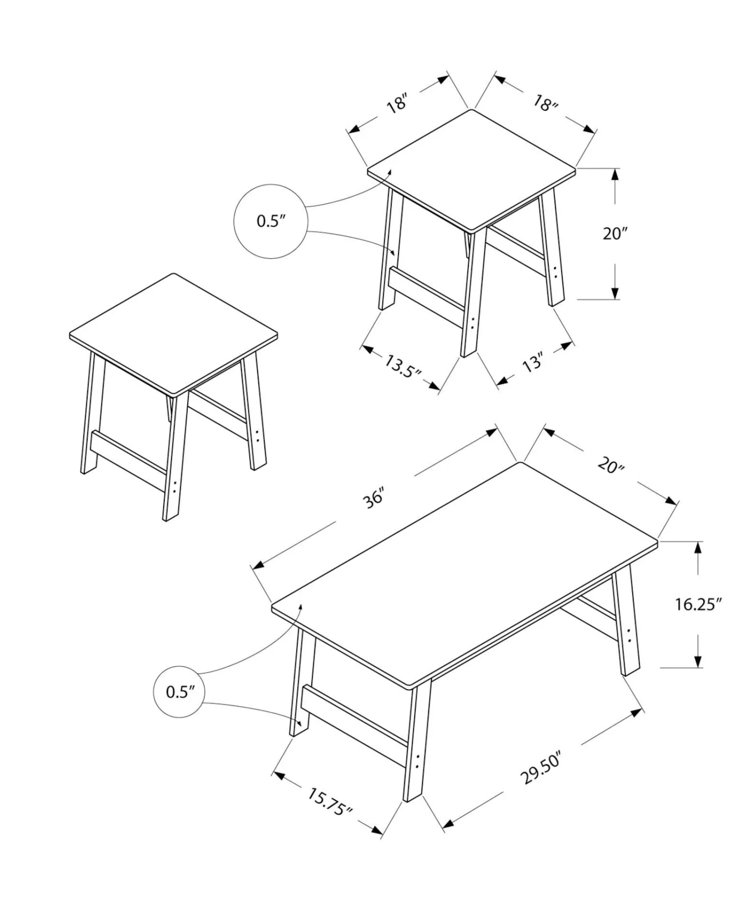 Ens de tables - 3mcx, taupe foncé - Monarch