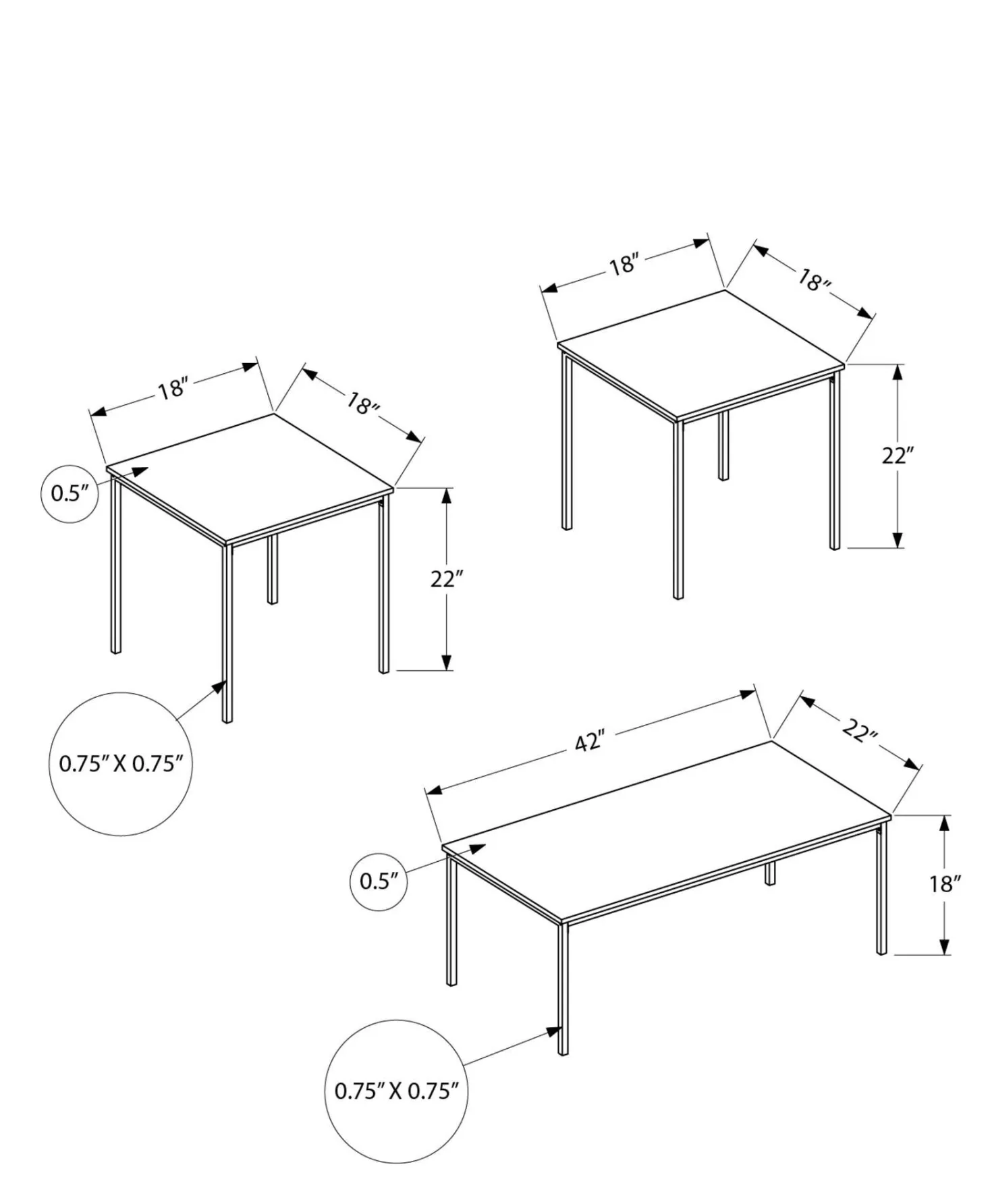 Ens de tables - 3mcx, taupe foncé, métal noir - Monarch