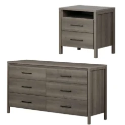 Ensemble bureau double 6 tiroirs et table de chevet - South Shore