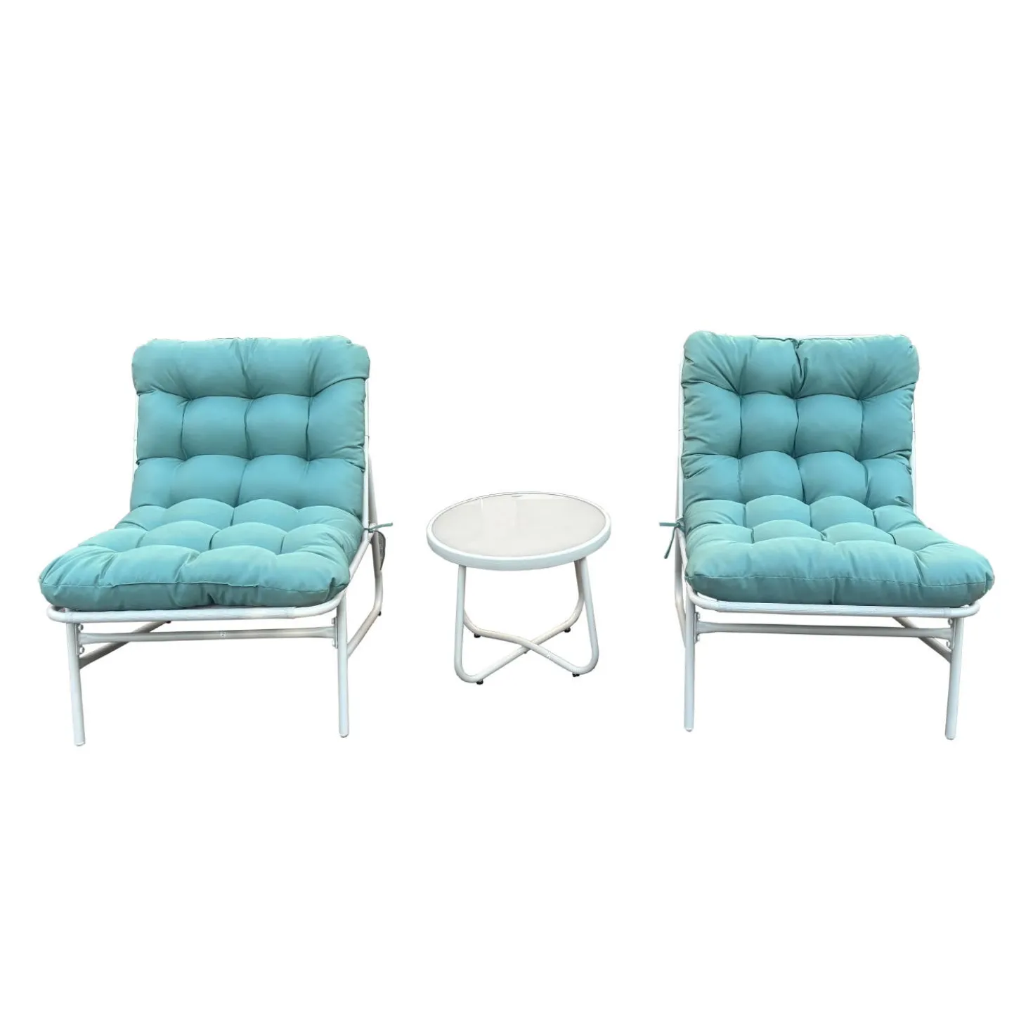 Ensemble de conversation extérieur en acier avec table basse - 3 mcx, turquoise