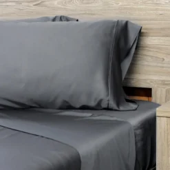 Ensemble de draps queen en rayonne de bambou à têtes séparées - gris charbon