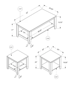 Ensemble de tables - 3 pièces/ gris - Monarch