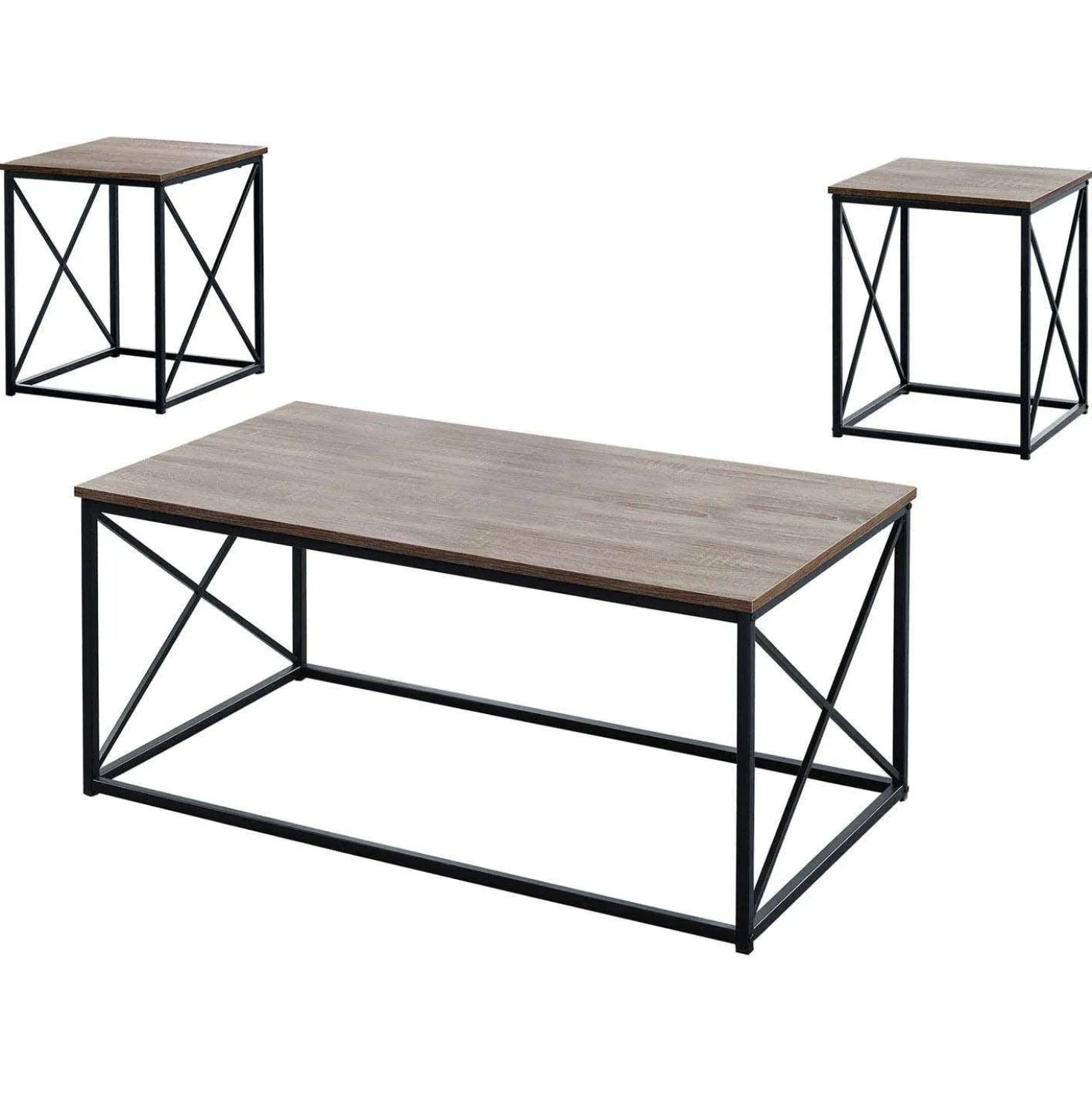 Ensemble de tables - 3 pièces/ taupe foncé, métal noir - Monarch
