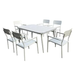 Ensemble à dîner d’extérieur en aluminium avec plateau en verre trempé et 6 chaises