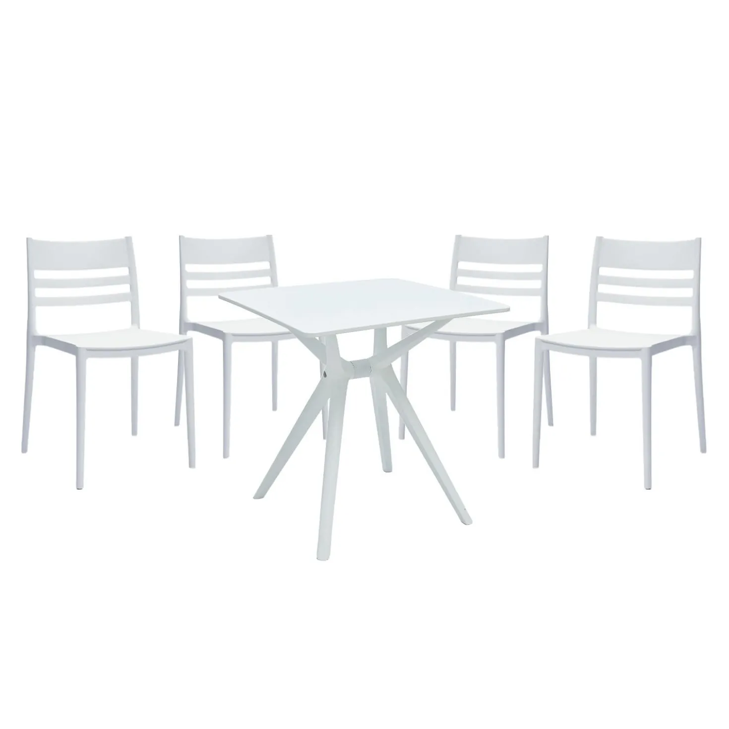 Ensemble à dîner d'extérieur en résine avec 1 table carrée et 4 chaises empilables - blanc