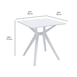 Ensemble à dîner d'extérieur en résine avec 1 table carrée et 4 chaises empilables - blanc