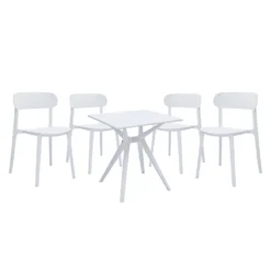Ensemble à dîner d'extérieur en résine avec 1 table carrée et 4 chaises empilables - blanc