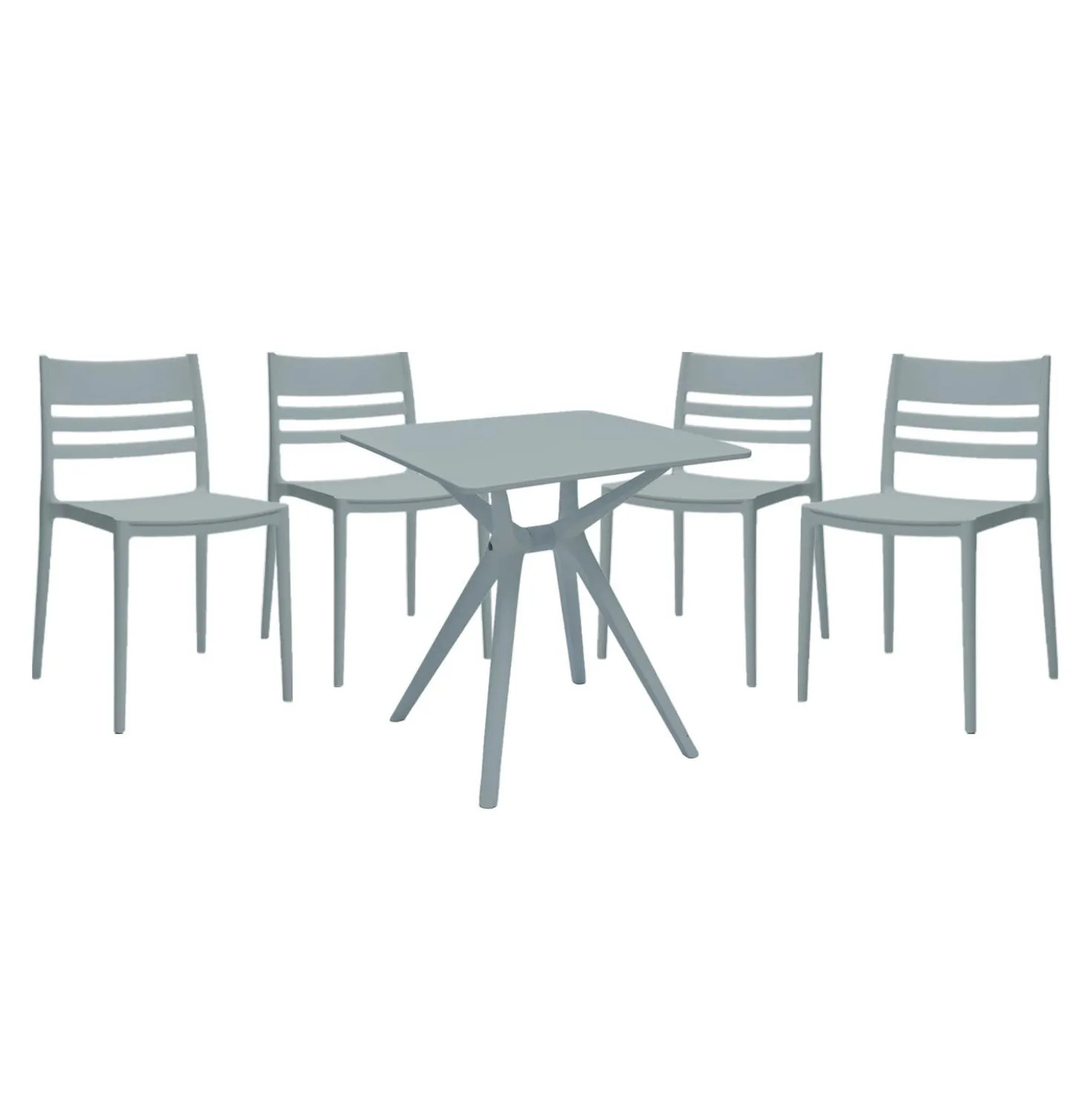 Ensemble à dîner d'extérieur en résine avec 1 table carrée et 4 chaises empilables - gris