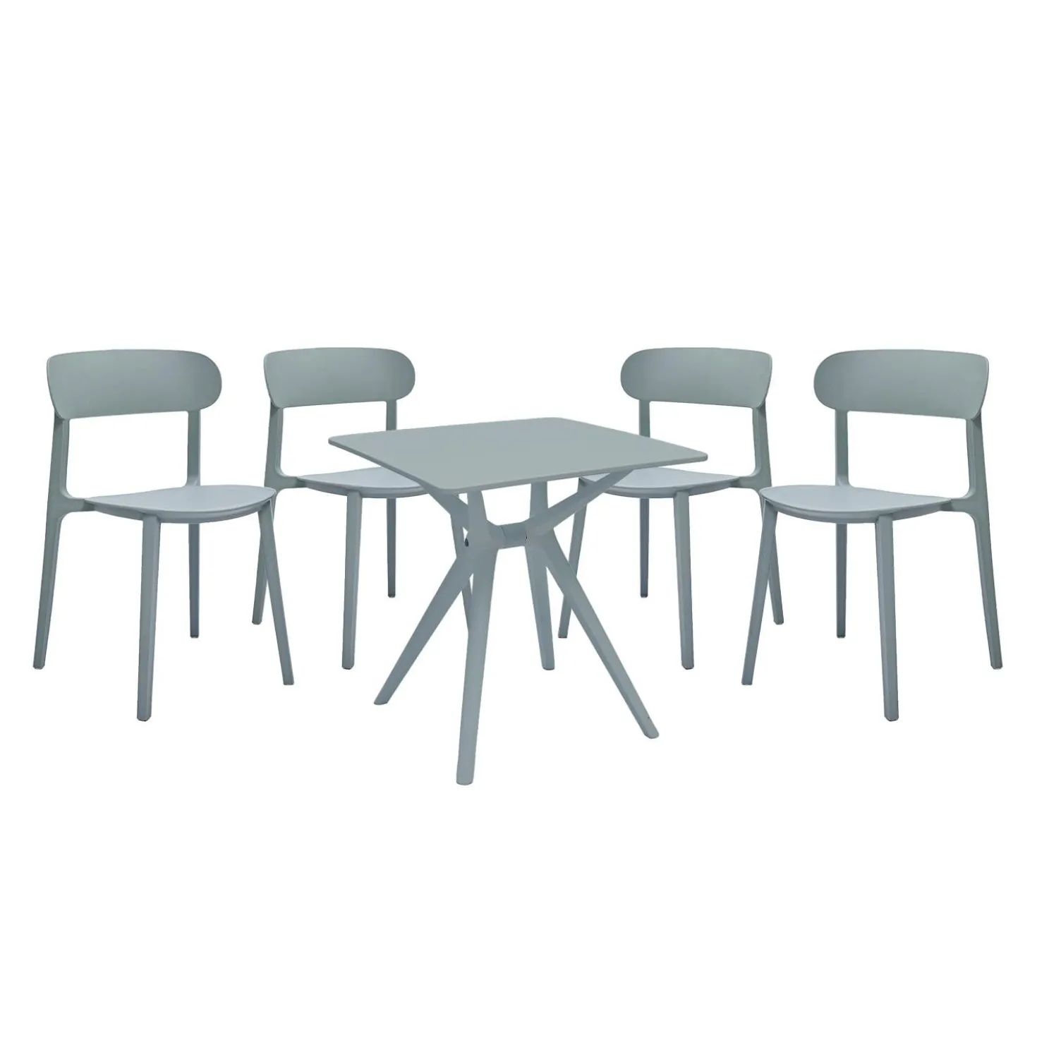 Ensemble à dîner d'extérieur en résine avec 1 table carrée et 4 chaises empilables - gris