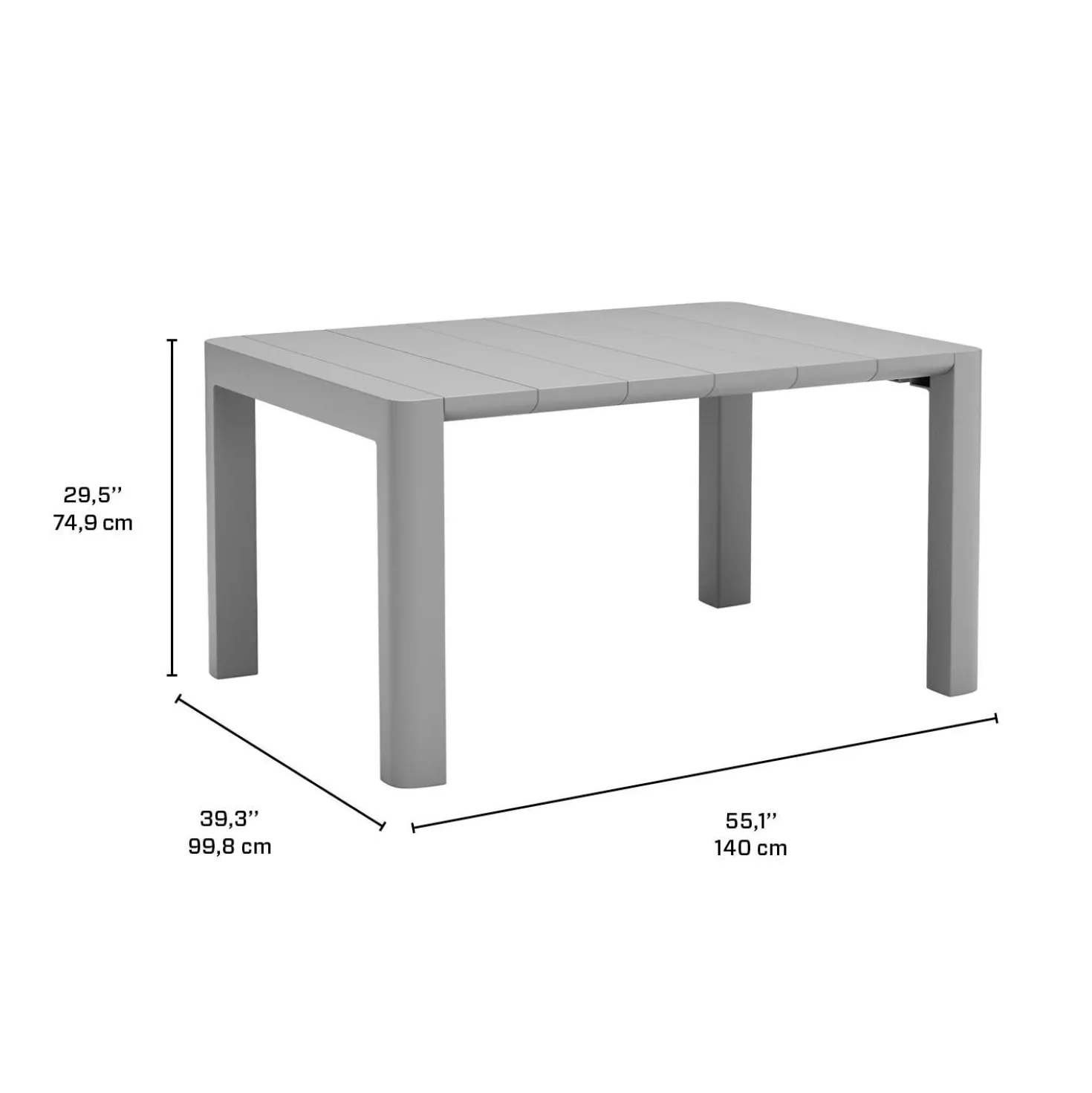 Ensemble à dîner d’extérieur en résine avec 1 table rectangulaire et 4 chaises empilables - gris