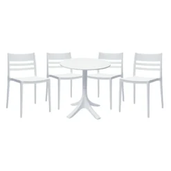 Ensemble à dîner d'extérieur en résine avec 1 table ronde et 4 chaises empilables - blanc