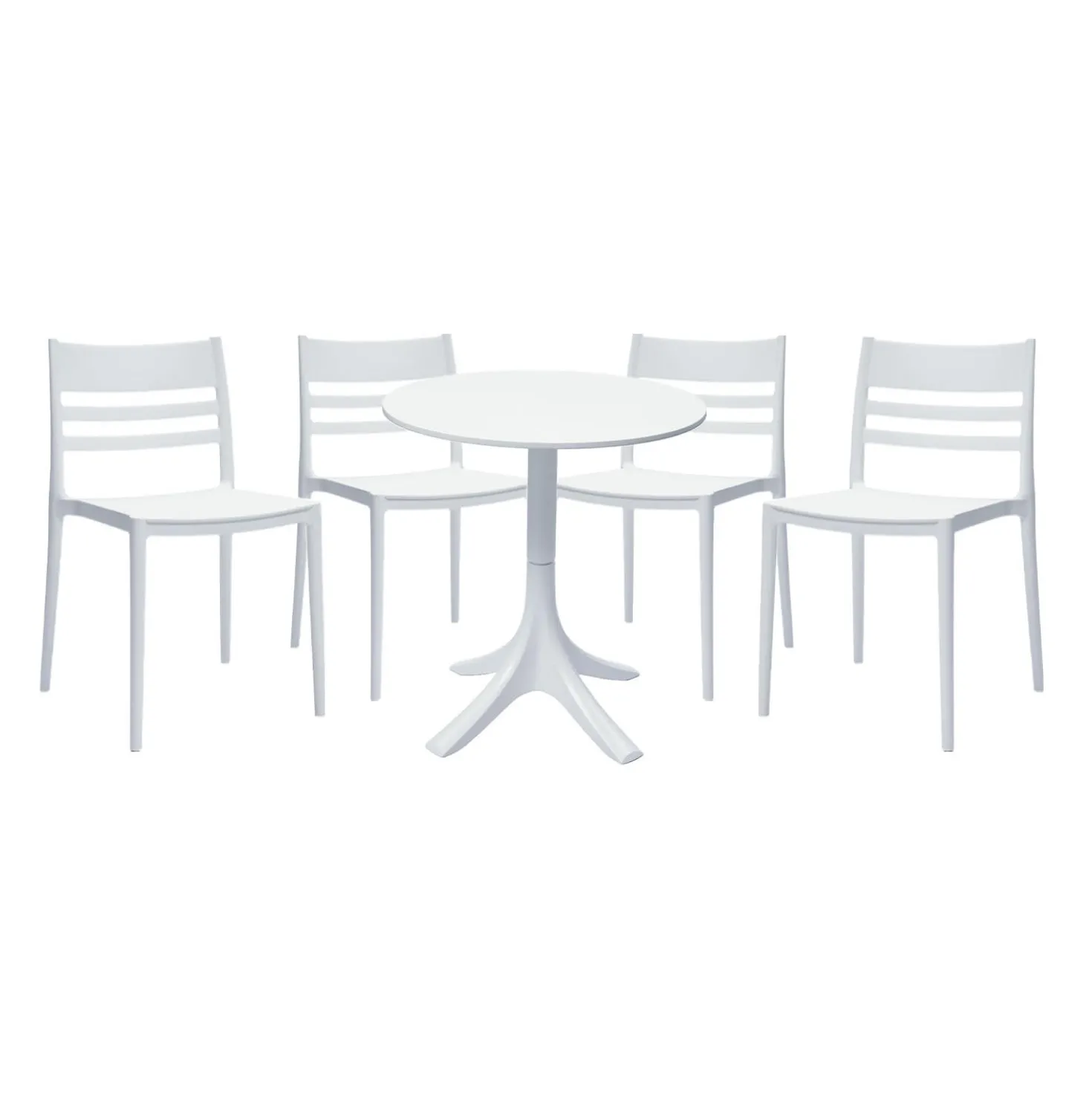 Ensemble à dîner d'extérieur en résine avec 1 table ronde et 4 chaises empilables - blanc