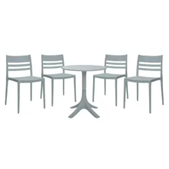 Ensemble à dîner d'extérieur en résine avec 1 table ronde et 4 chaises empilables - gris