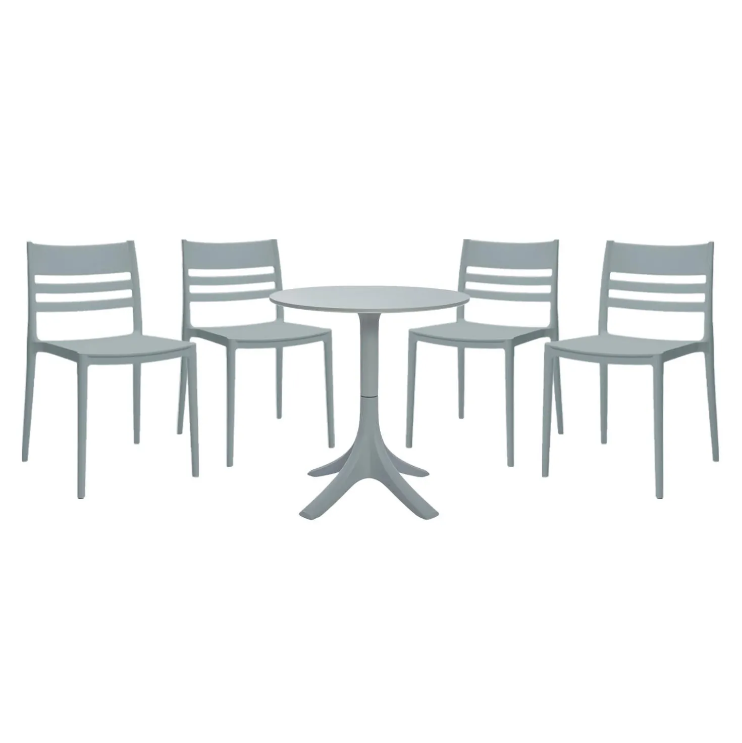 Ensemble à dîner d'extérieur en résine avec 1 table ronde et 4 chaises empilables - gris