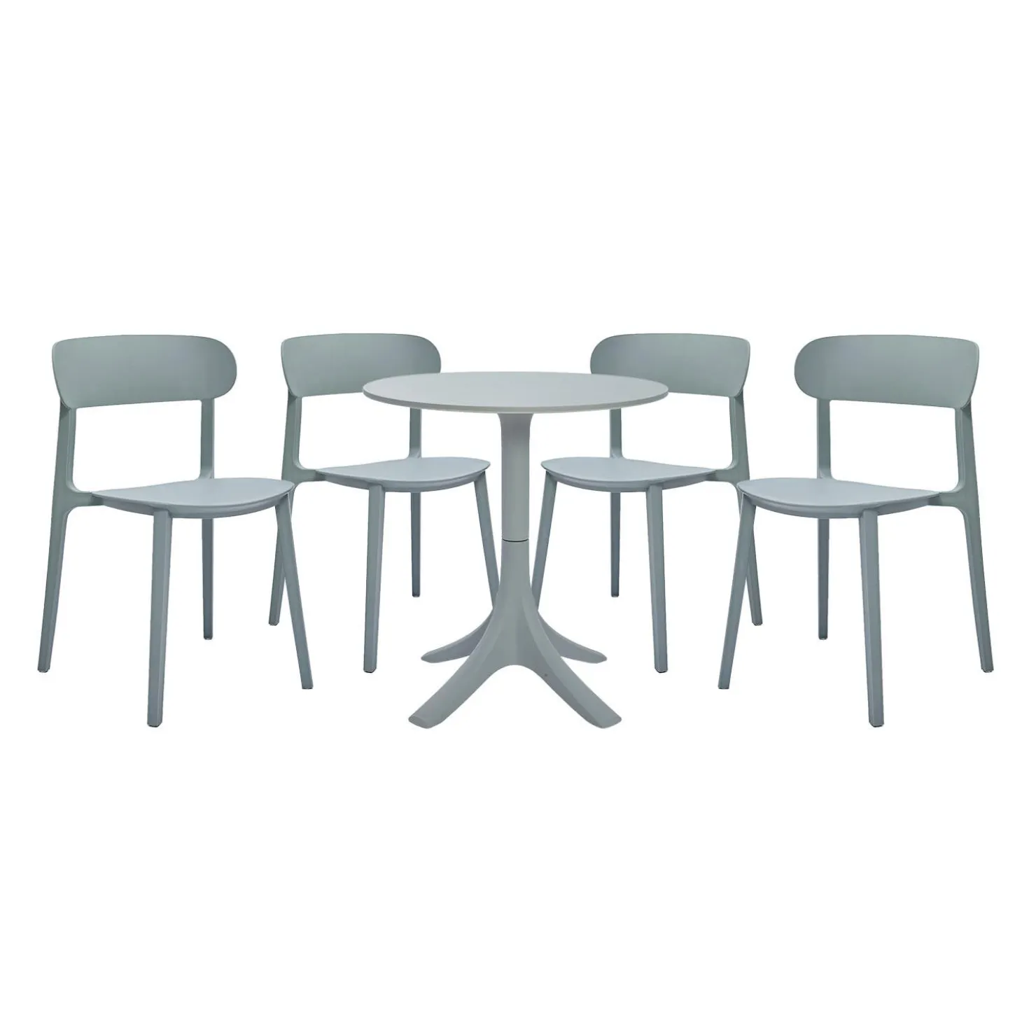 Ensemble à dîner d'extérieur en résine avec 1 table ronde et 4 chaises empilables - gris