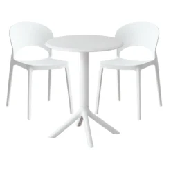 Ensemble à dîner intérieur/extérieur en résine avec table ronde et 2 chaises empilables - blanc