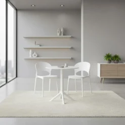 Ensemble à dîner intérieur/extérieur en résine avec table ronde et 2 chaises empilables - blanc