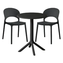 Ensemble à dîner intérieur/extérieur en résine avec table ronde et 2 chaises empilables - noir