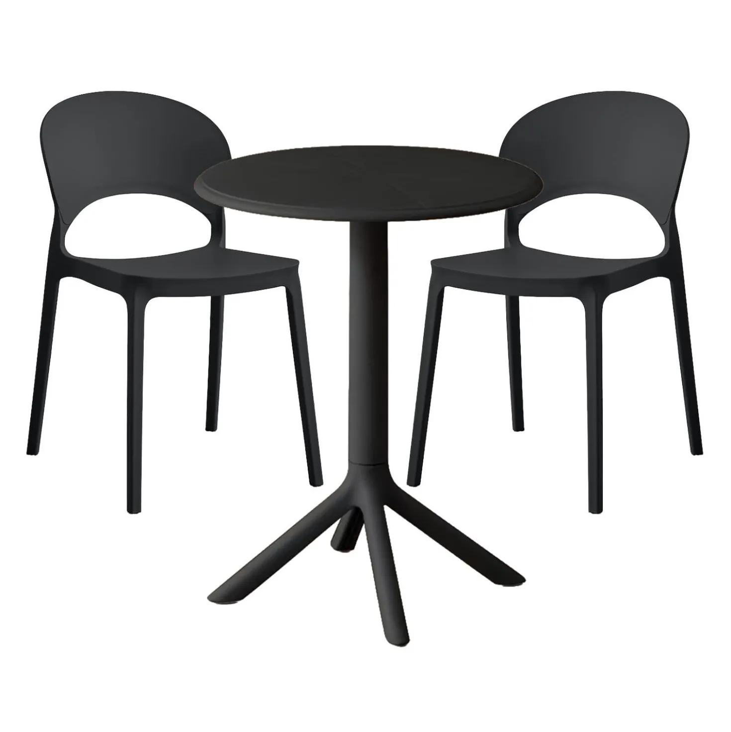 Ensemble à dîner intérieur/extérieur en résine avec table ronde et 2 chaises empilables - noir