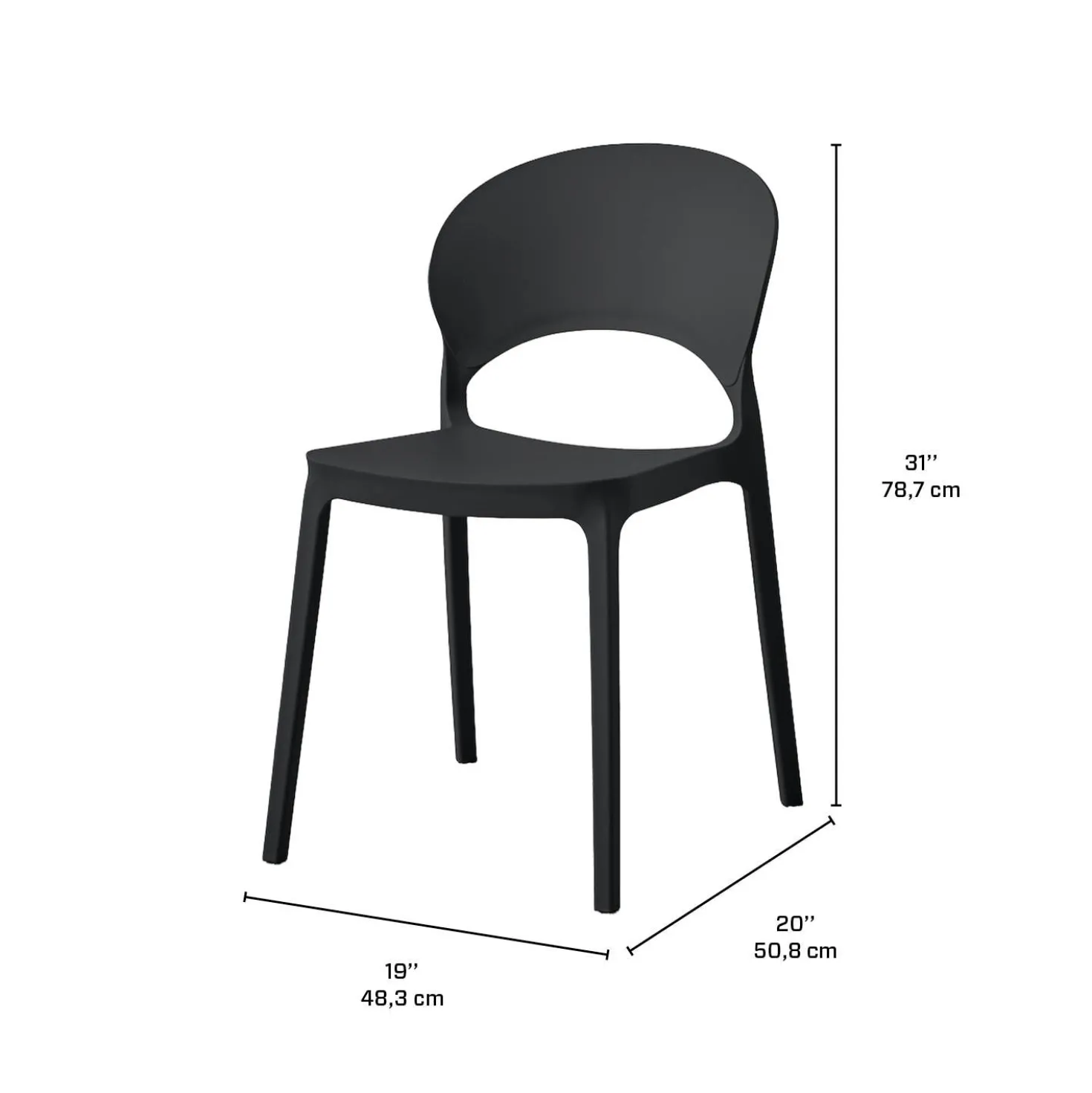 Ensemble à dîner intérieur/extérieur en résine avec table ronde et 2 chaises empilables - noir