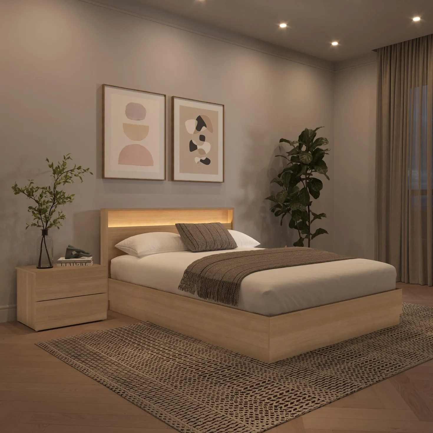 Ensemble grand lit avec éclairage (60") - 4 mcx - Nexera