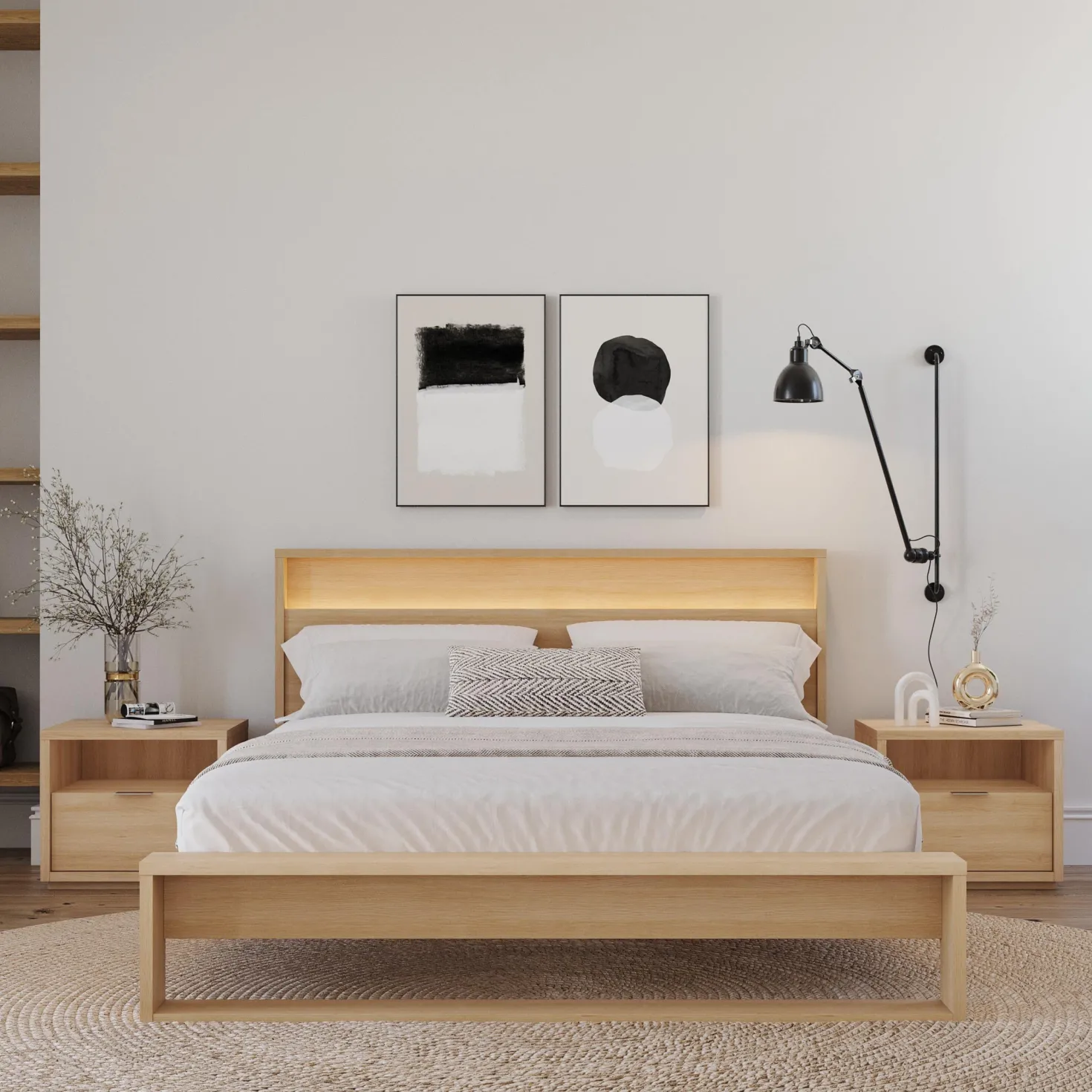 Ensemble grand lit avec éclairage (60") - 4 mcx - Nexera