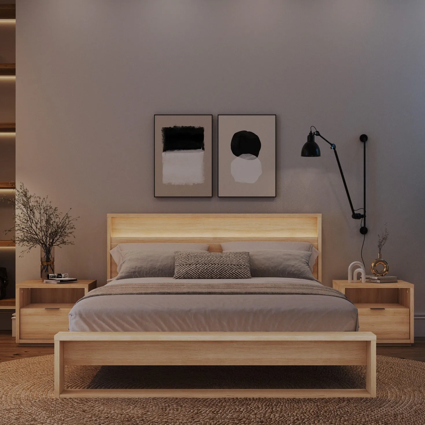 Ensemble grand lit avec éclairage (60") - 4 mcx - Nexera