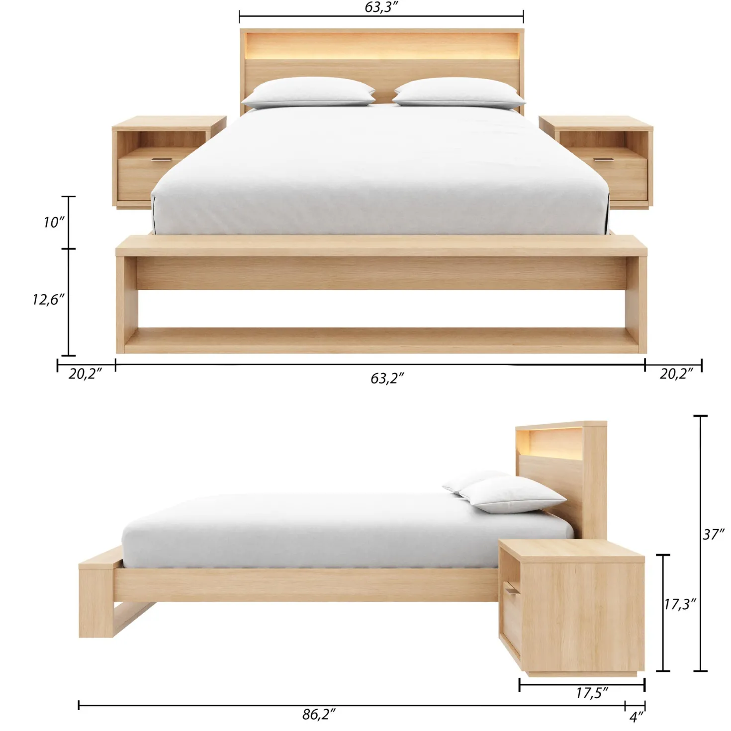 Ensemble grand lit avec éclairage (60") - 4 mcx - Nexera