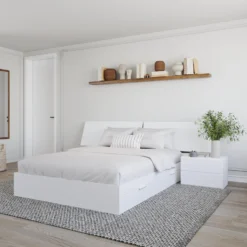 Ensemble grand lit avec rangement 2 tiroirs (60