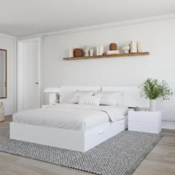 Ensemble grand lit avec rangement 2 tiroirs (60