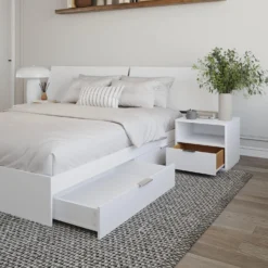 Ensemble grand lit avec rangement 2 tiroirs (60