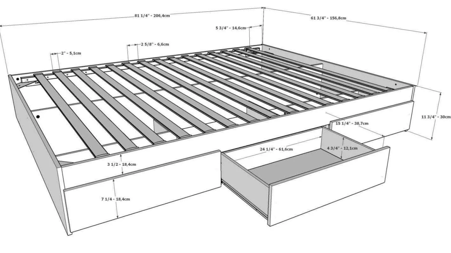Ensemble grand lit avec rangement (60") - 3 mcx - Nexera