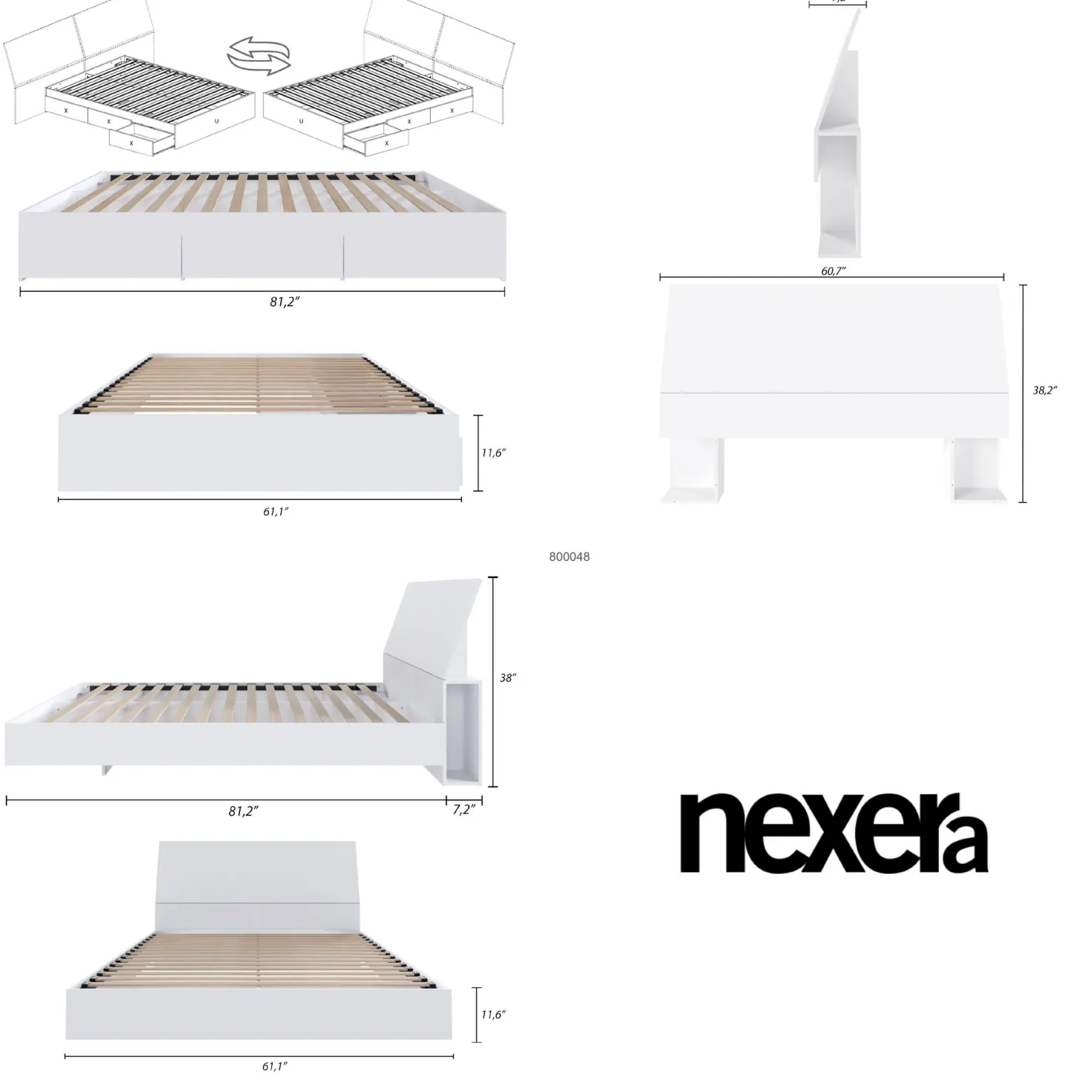 Ensemble grand lit avec rangement (60") - 3 mcx - Nexera