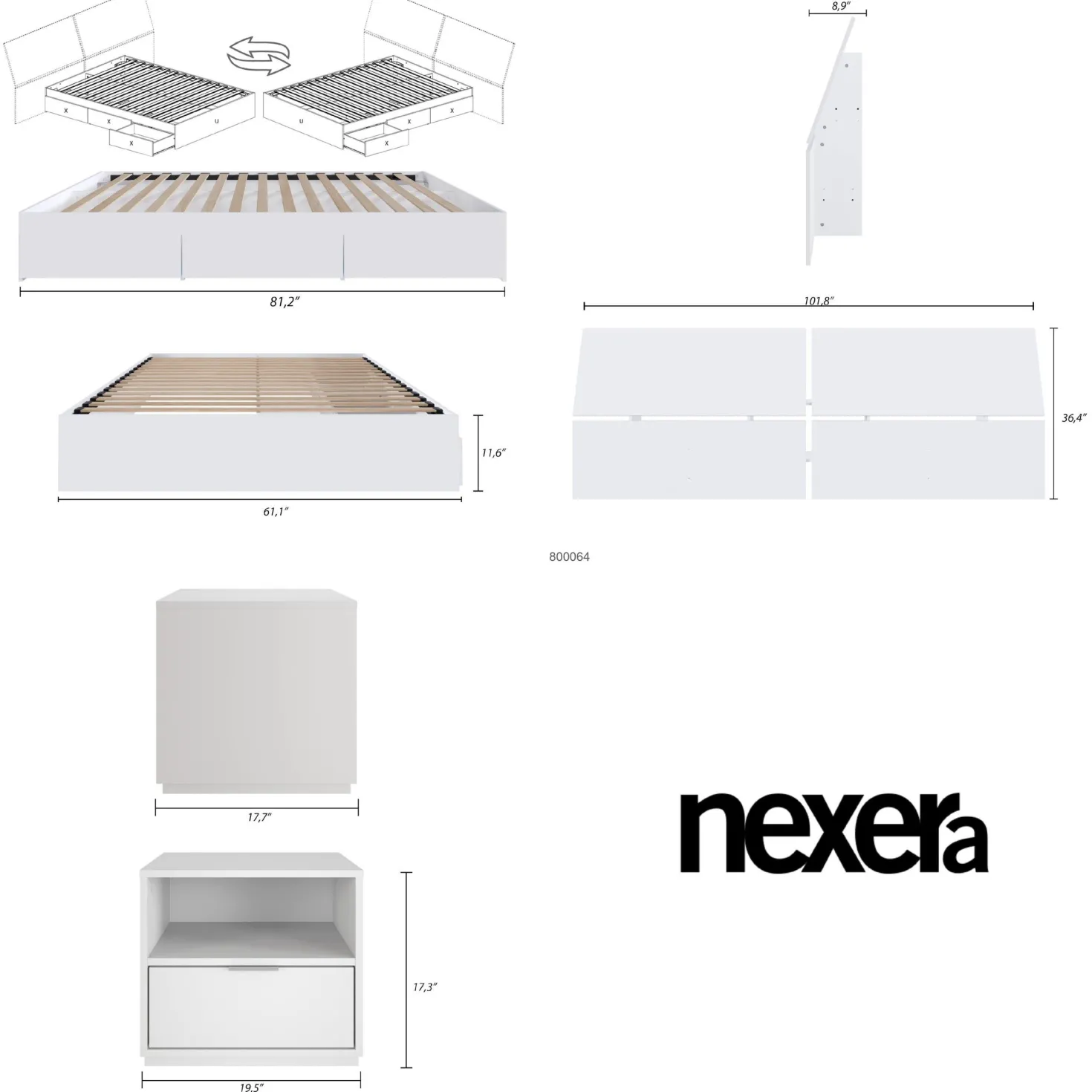 Ensemble grand lit avec rangement (60") - 3 mcx - Nexera