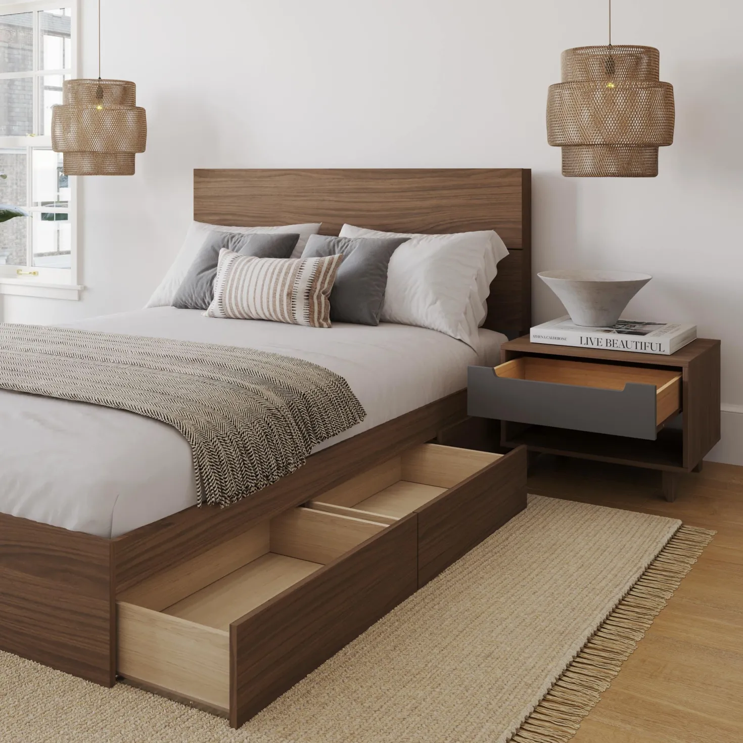 Ensemble grand lit avec rangement (60") - 3 mcx - Nexera