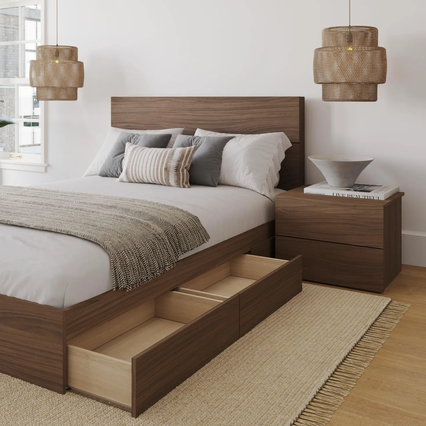 Ensemble grand lit avec rangement (60") - 3 mcx - Nexera