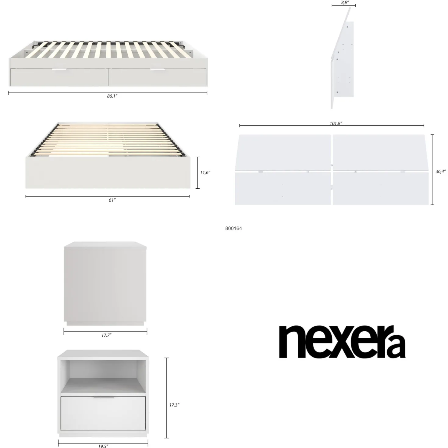 Ensemble grand lit avec rangement (60") - 3 mcx - Nexera