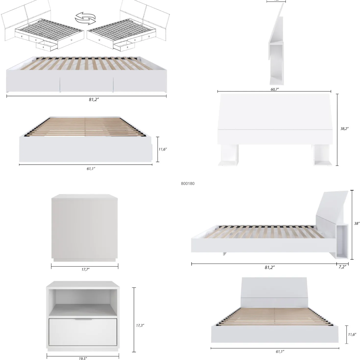 Ensemble grand lit avec rangement (60") - 4 mcx - Nexera