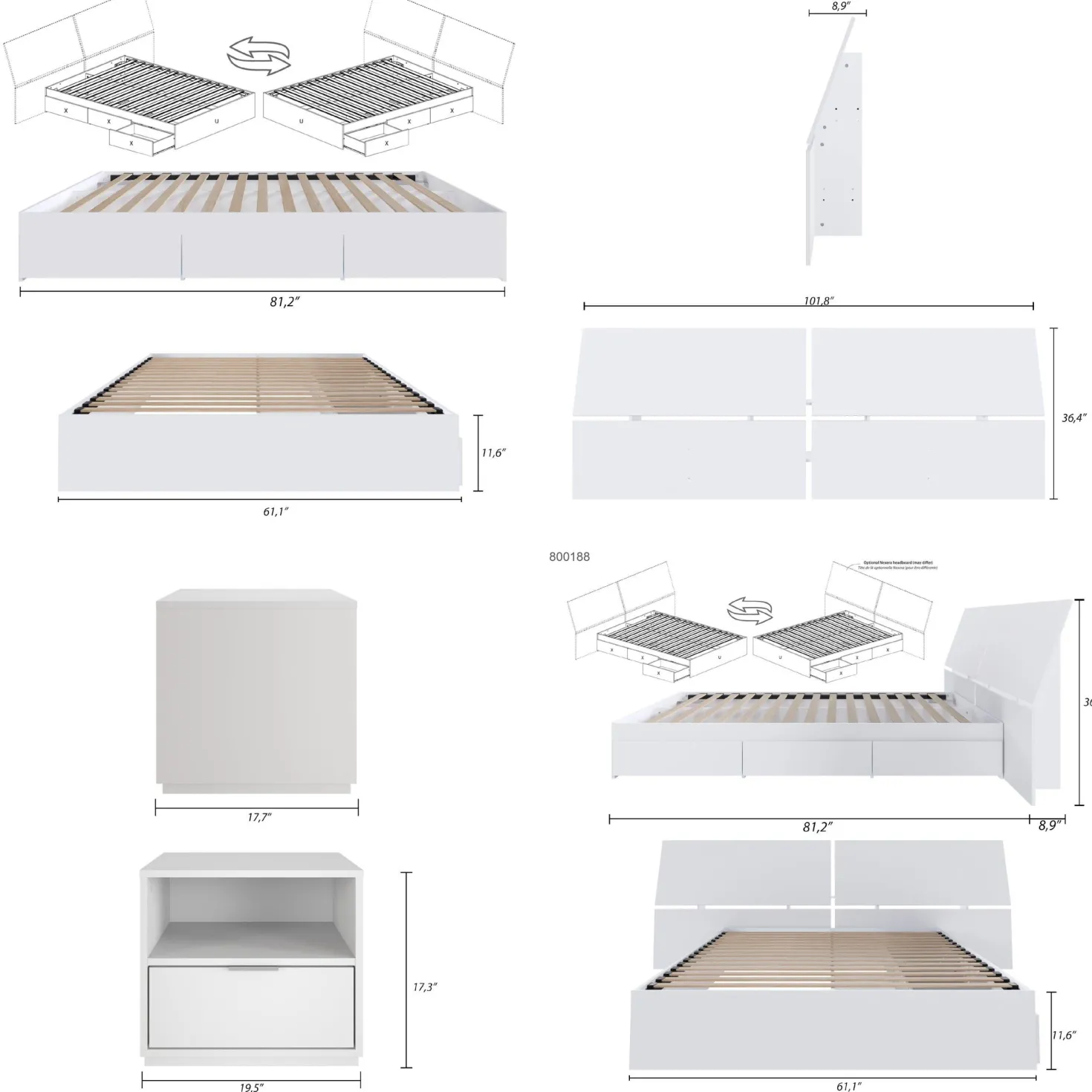 Ensemble grand lit avec rangement (60") - 4 mcx - Nexera