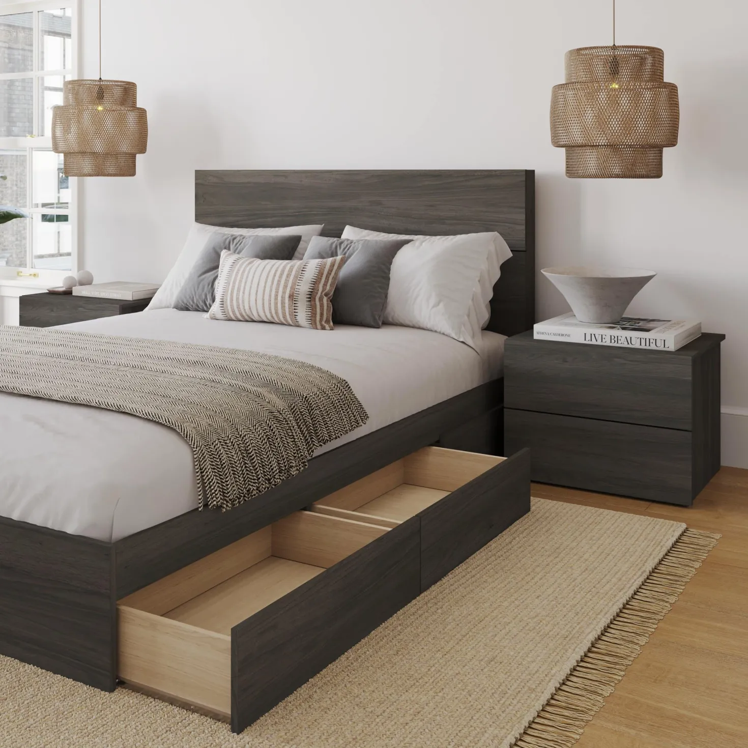 Ensemble grand lit avec rangement (60") - 4 mcx - Nexera