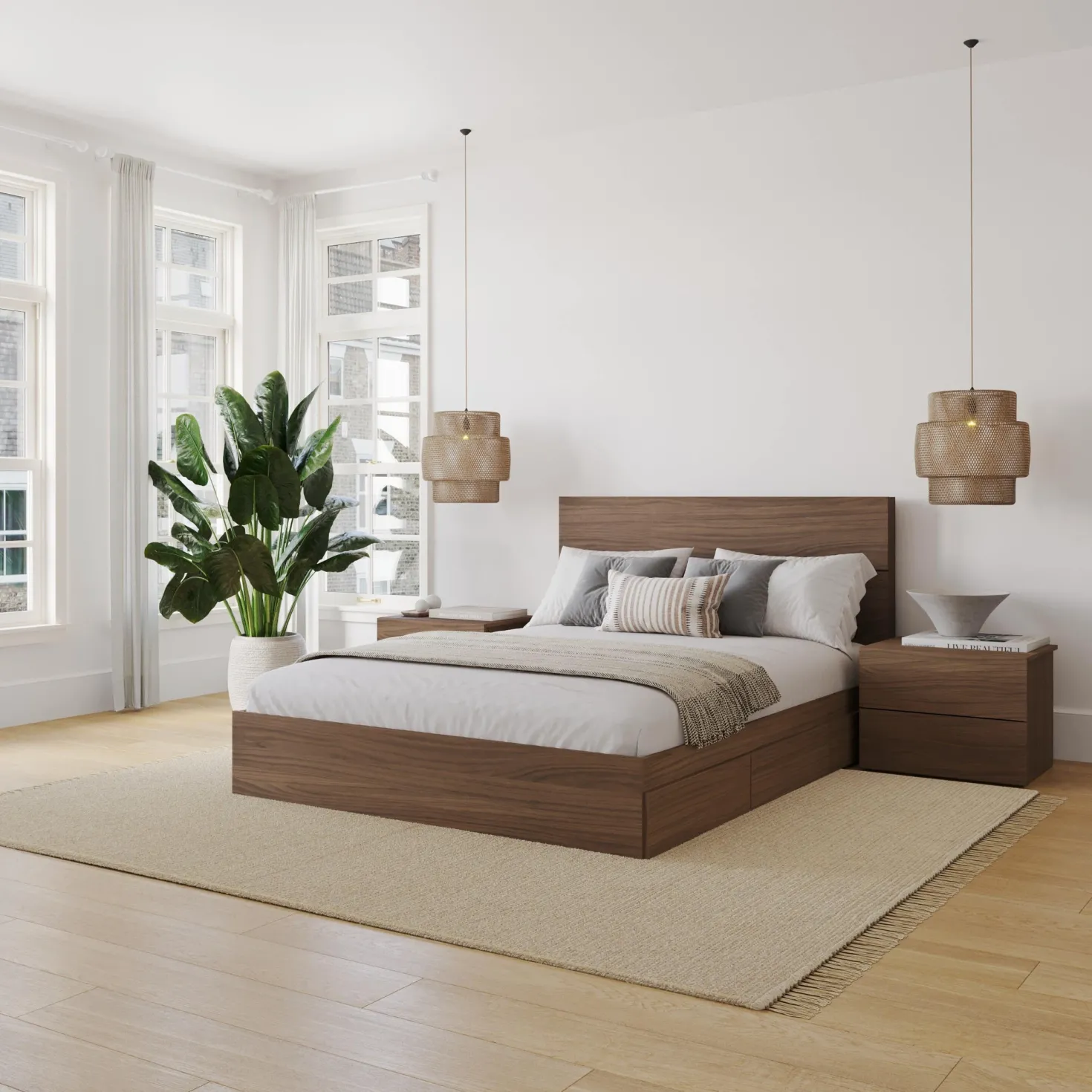 Ensemble grand lit avec rangement (60") - 4 mcx - Nexera