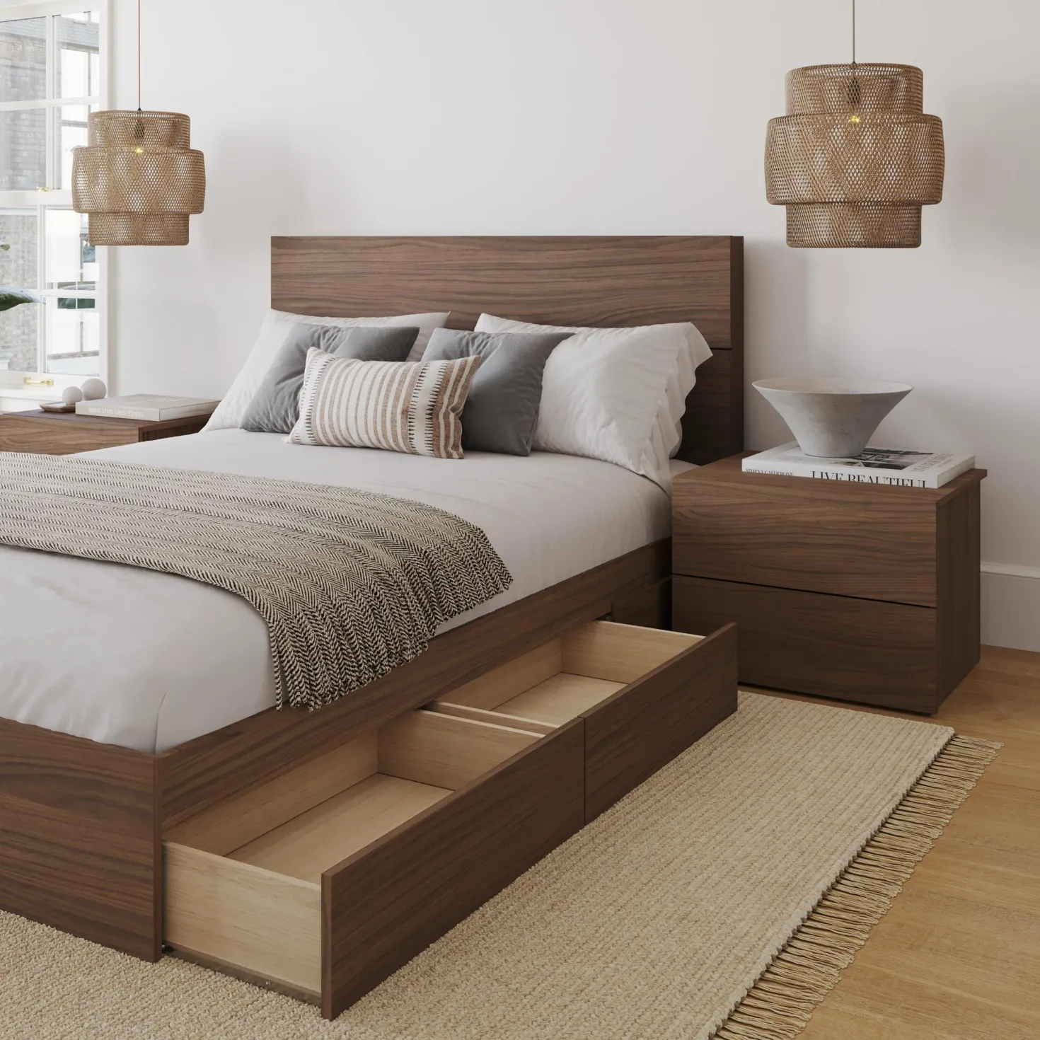 Ensemble grand lit avec rangement (60") - 4 mcx - Nexera