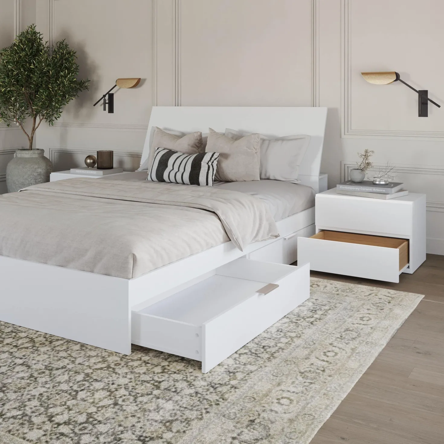 Ensemble grand lit avec rangement (60") - 4 mcx - Nexera