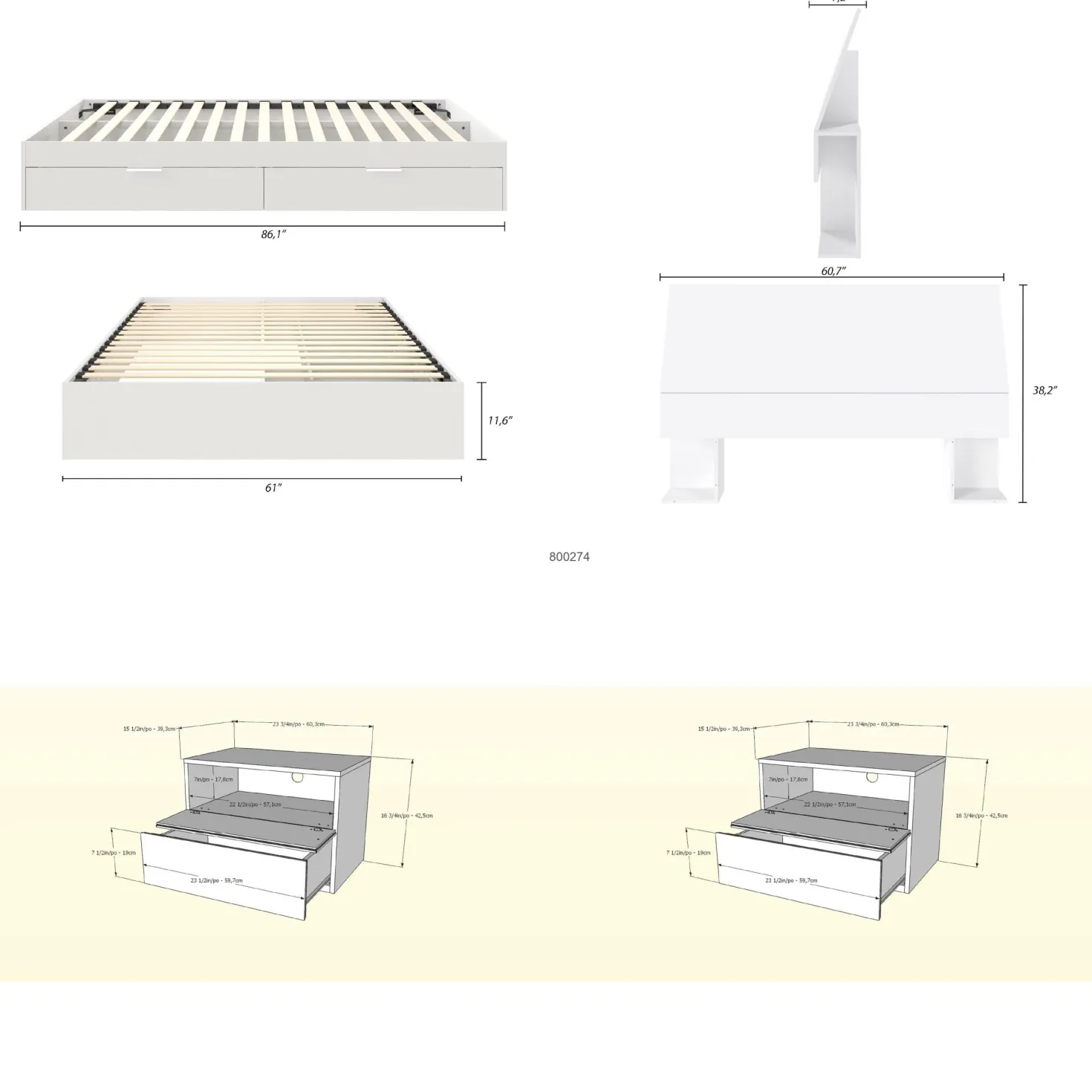 Ensemble grand lit avec rangement (60") - 4 mcx - Nexera