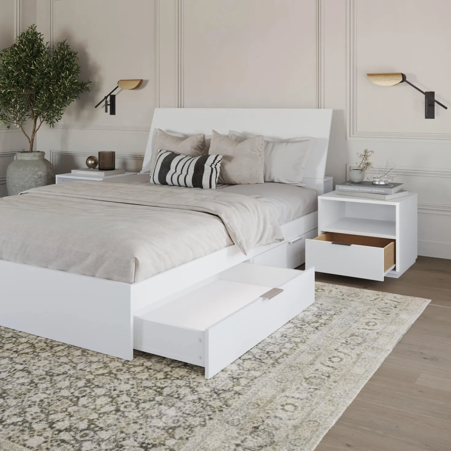 Ensemble grand lit avec rangement (60") - 4 mcx - Nexera