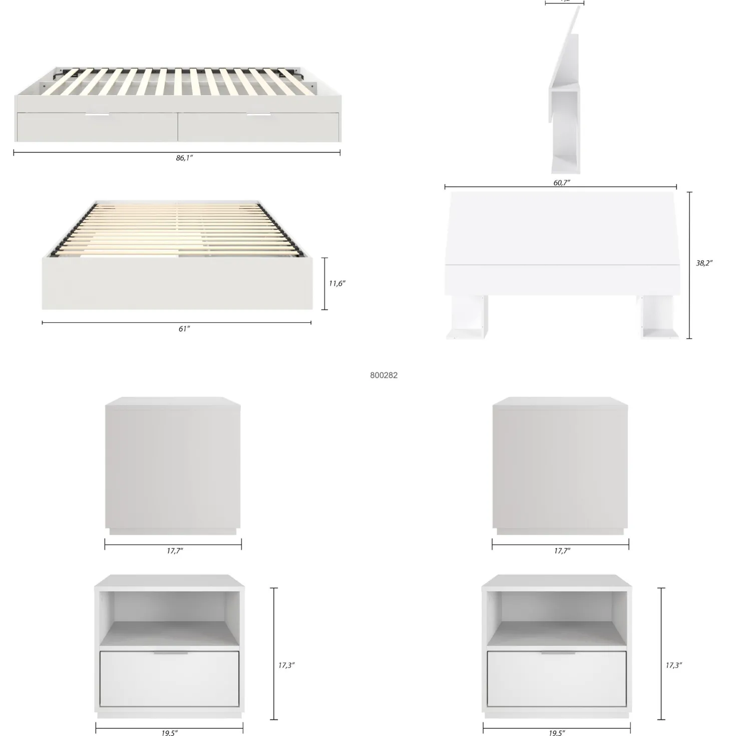 Ensemble grand lit avec rangement (60") - 4 mcx - Nexera