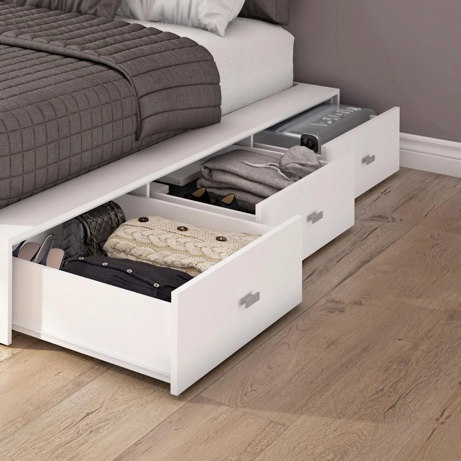 Ensemble grand lit avec rangement 6 tiroirs (60") - 4 mcx