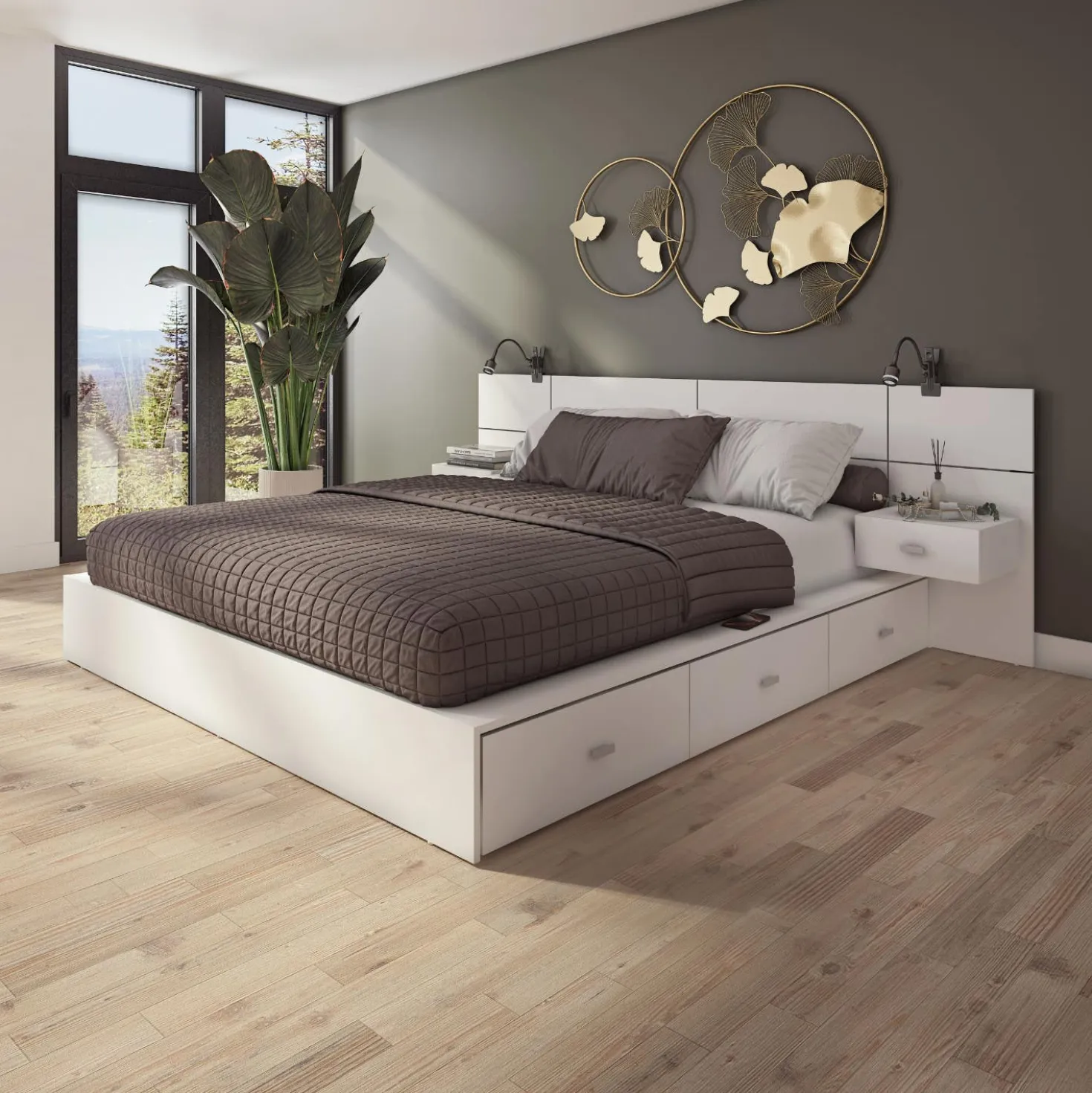 Ensemble grand lit avec rangement 6 tiroirs (60") - 4 mcx