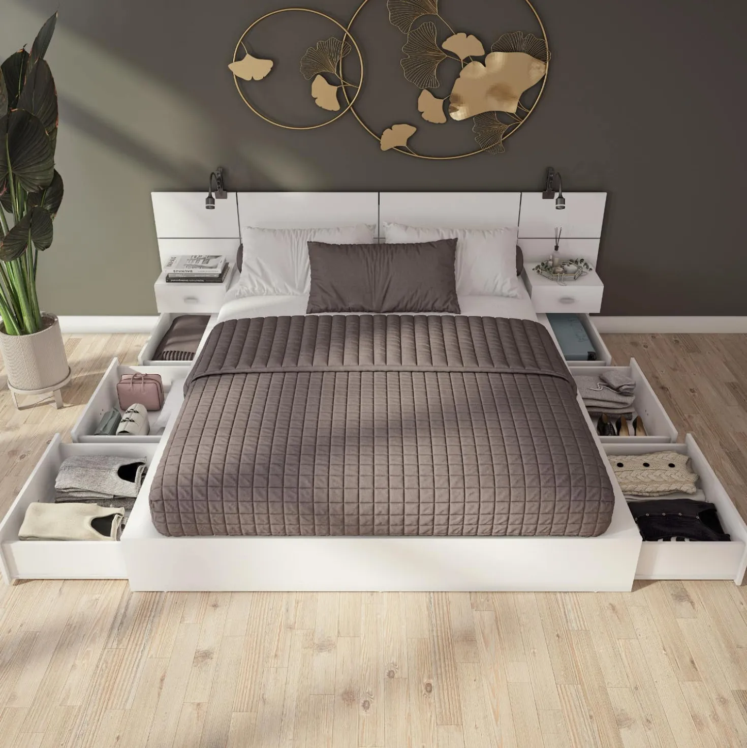 Ensemble grand lit avec rangement 6 tiroirs (60") - 4 mcx