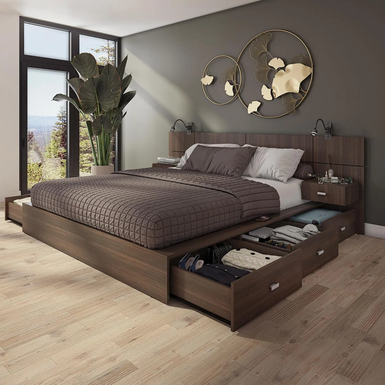 Ensemble grand lit avec rangement 6 tiroirs (60") - 4 mcx